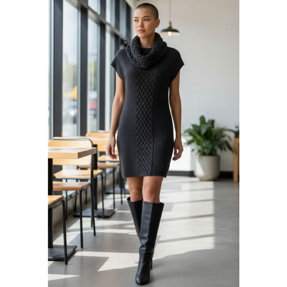 Classique's Entier 100% Soft Merino Wool Woven Chevron Panel Knit Sweater Dress